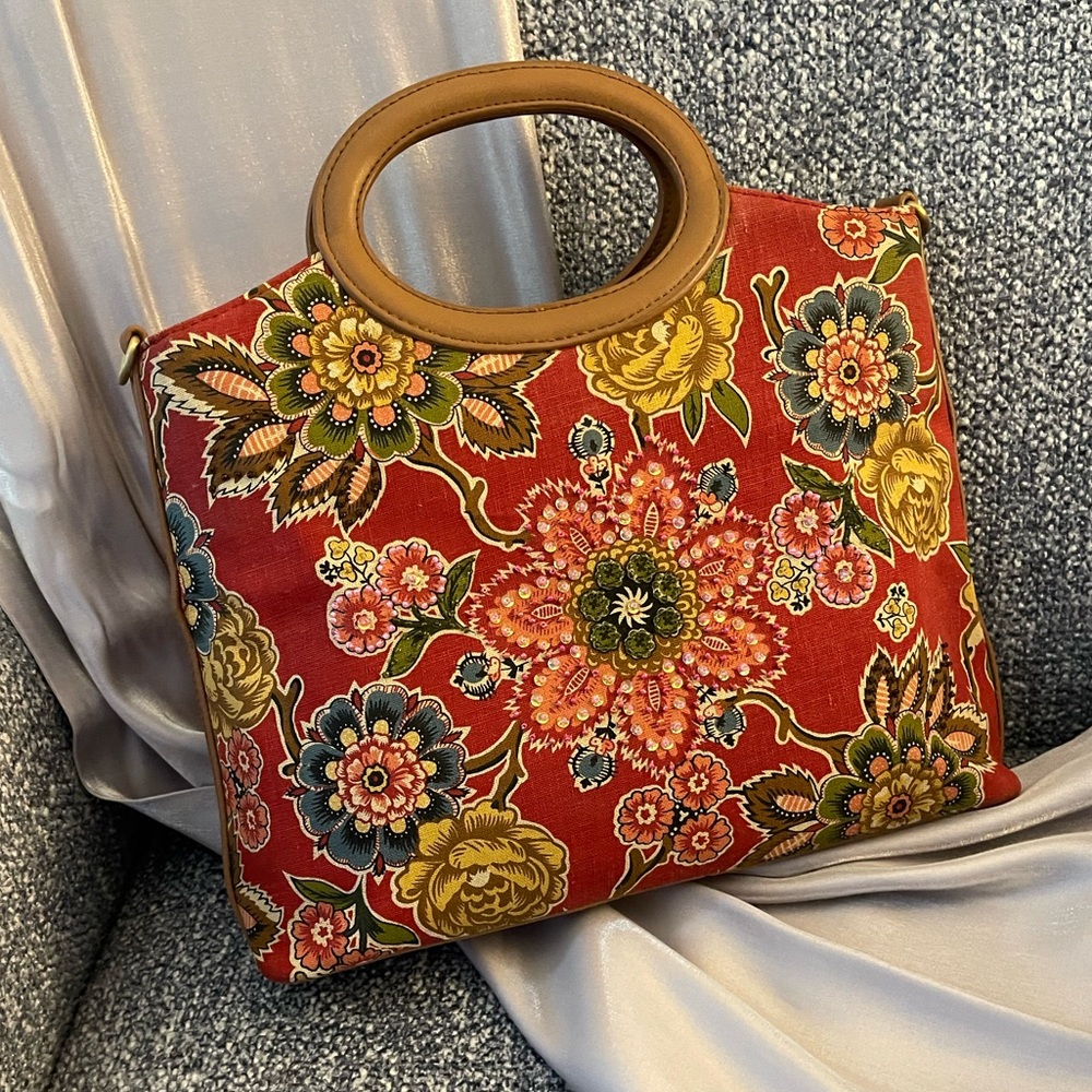 EGO red floral print canvas handbag